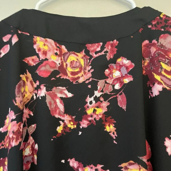 Catherine’s Floral Kimono Jacket One Size Black Red Boho Women’s Short Sleeve - Picture 7 of 8
